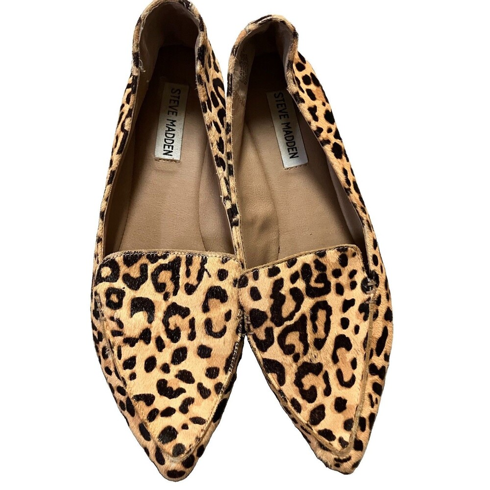 Steve Madden Flats Animal Print Cow Hair Slip-on Pointed Leopard Toe Size 8